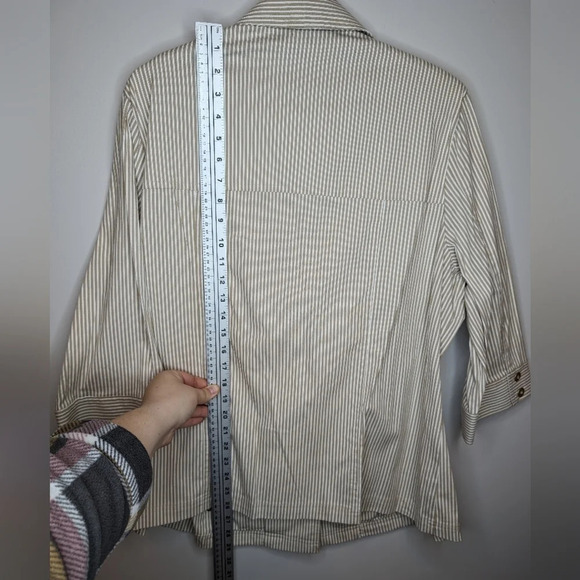 NWT ALIA Tan Beige Cream  Stiped Button Down Collared Jacket Women 16 Plus Size - Picture 3 of 10